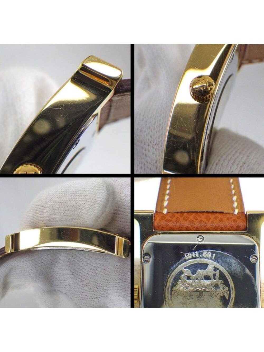 Hermes Watch Square White Dial Brown Cowhide Quartz Analog - Picture 7 of 12